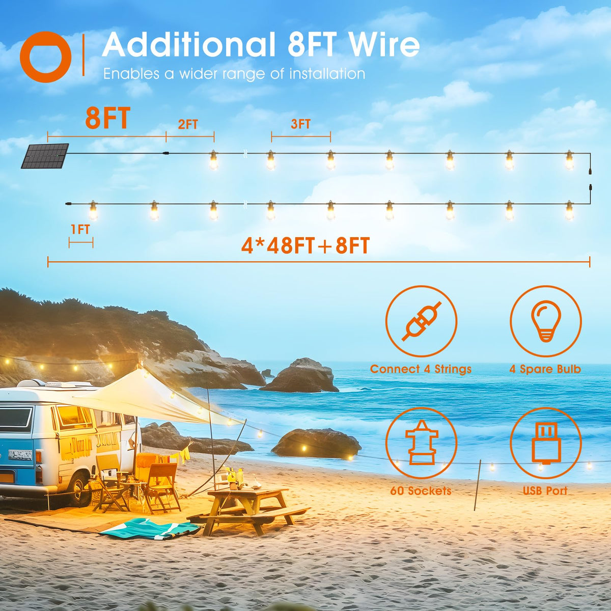 Addlon USB charging option keeps lighting ready during cloudy days.