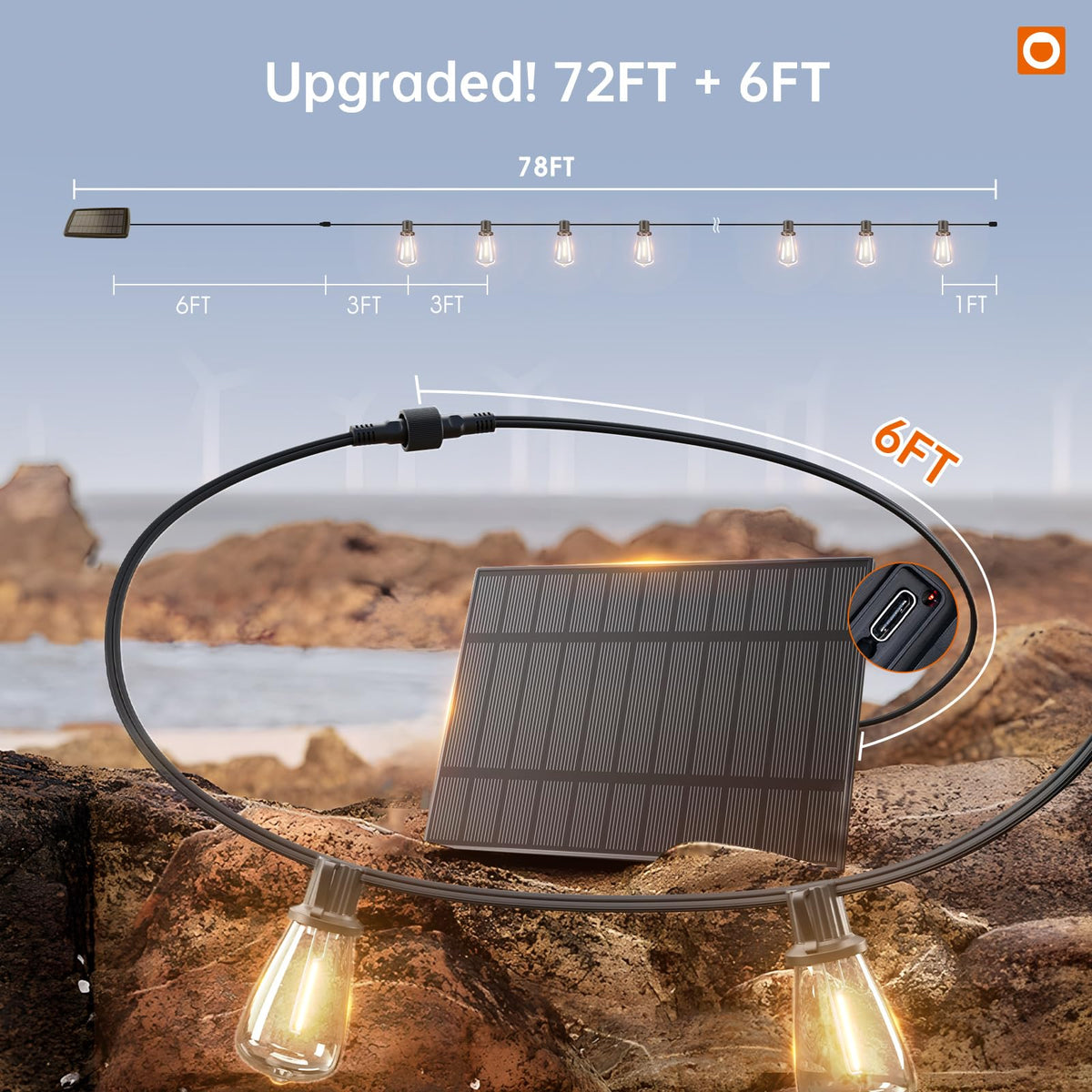 addlon USB port allows quick charging when sun is scarce