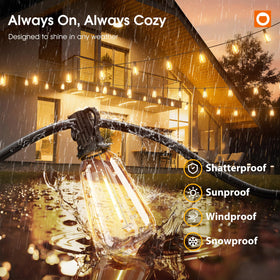 Weatherproof IP65 plastic ST38 bulbs ready for rain and outdoor use