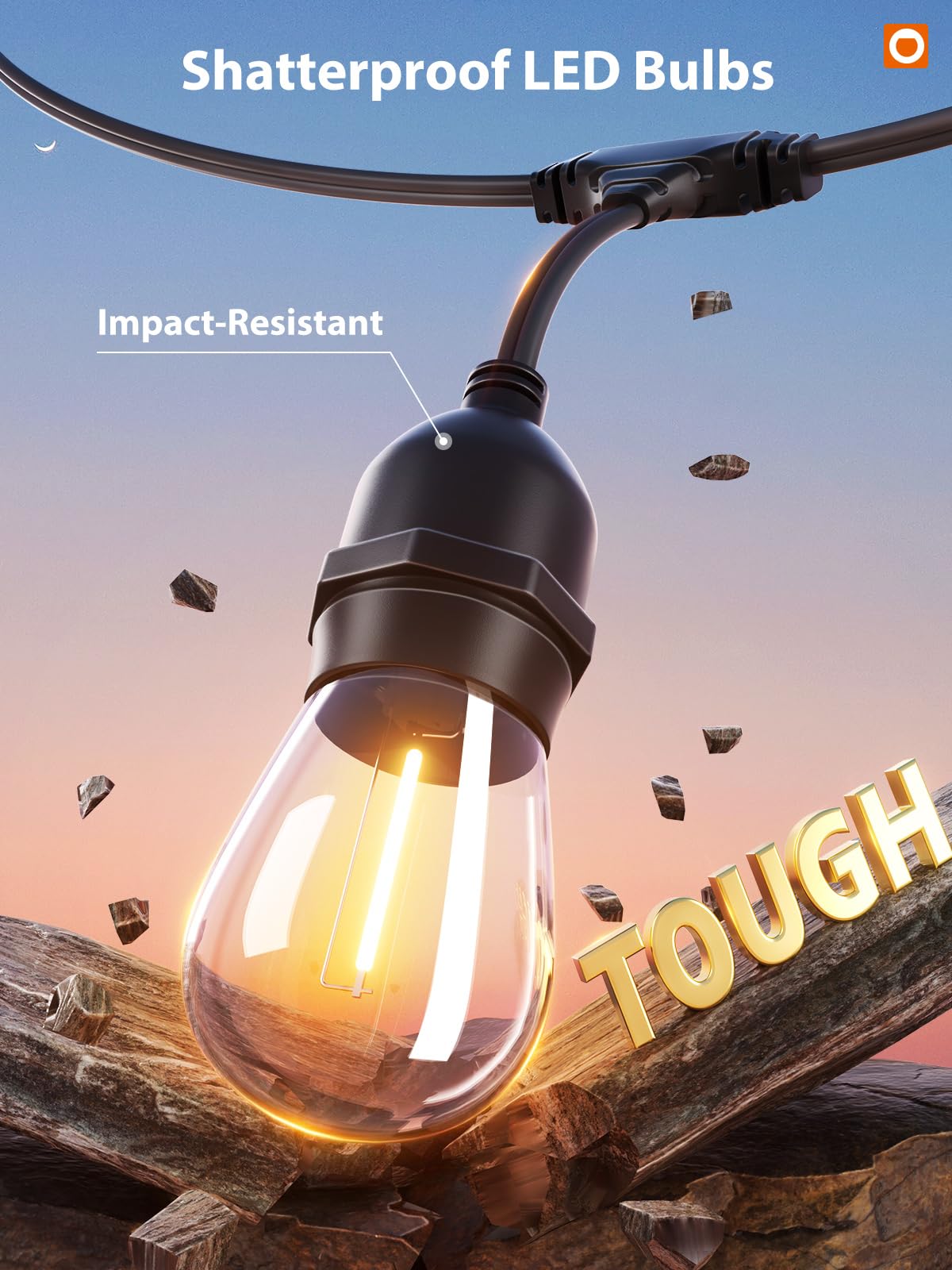 Weatherproof LED lights from Addlon delivering soft patio cafe illumination