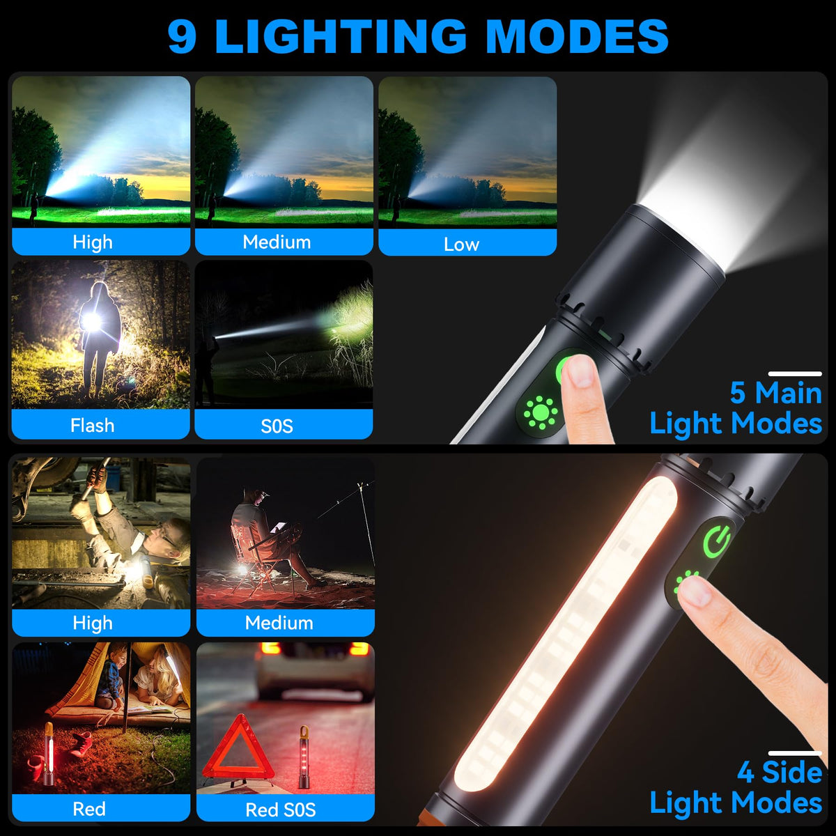 ADDplus flashlight with adjustable head offers 9 modes for versatile use