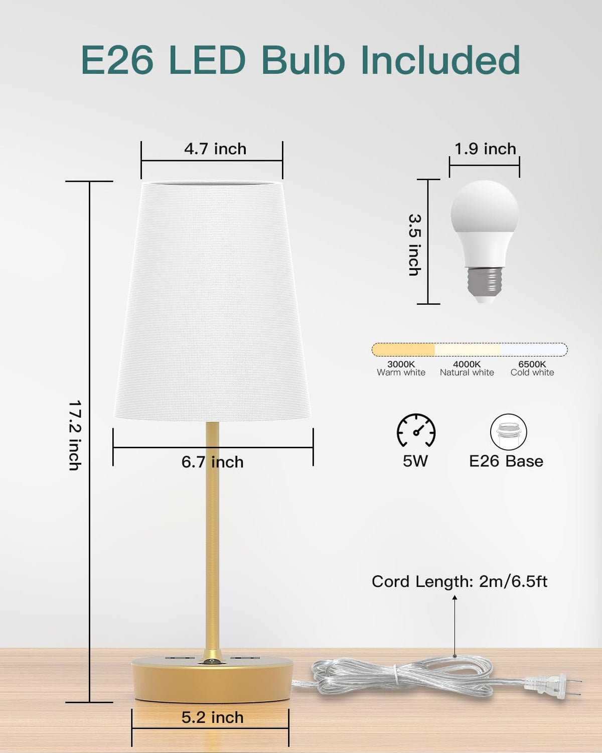 Addtam LED bulb included provides bright, flicker-free light for reading.