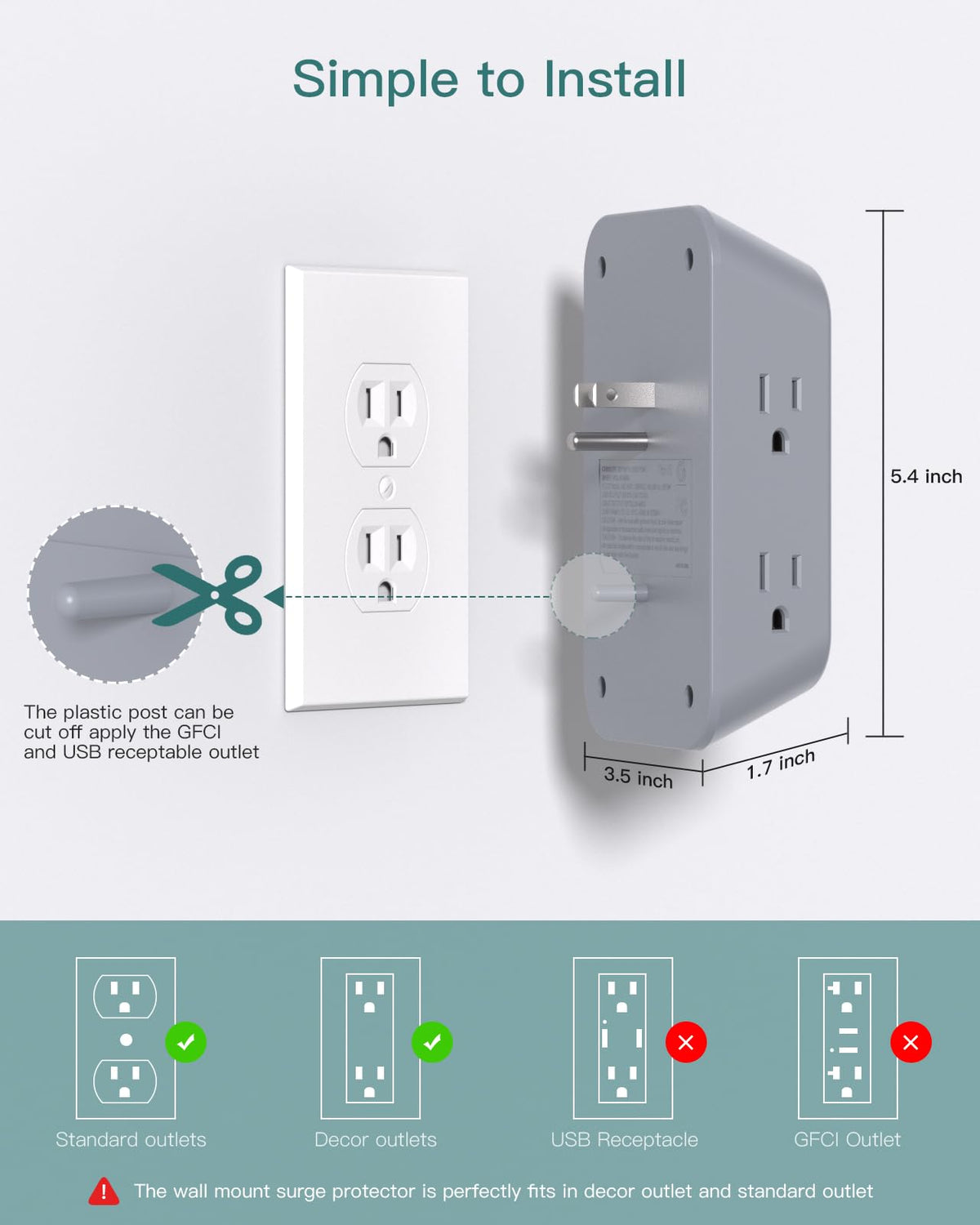 Addtam gray power strip with fire-safe housing for safer high-use setups