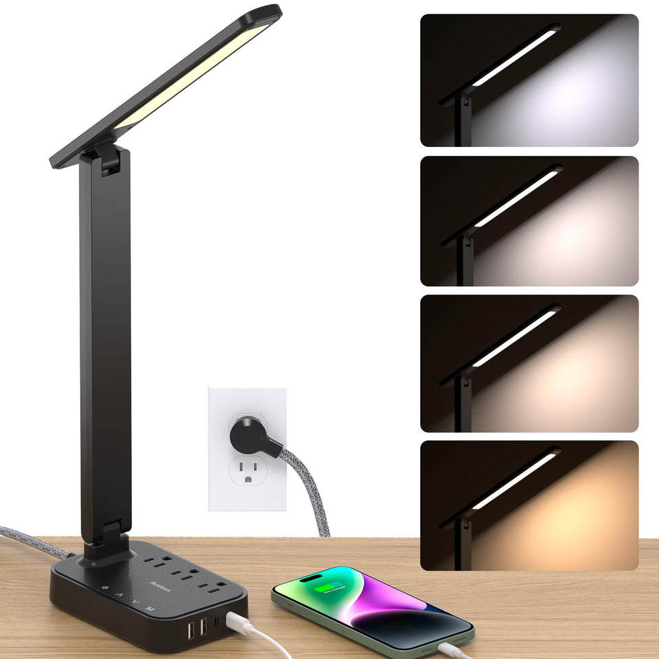 Addtam LED desk lamp close-up showing adjustable color temperature for task lighting.