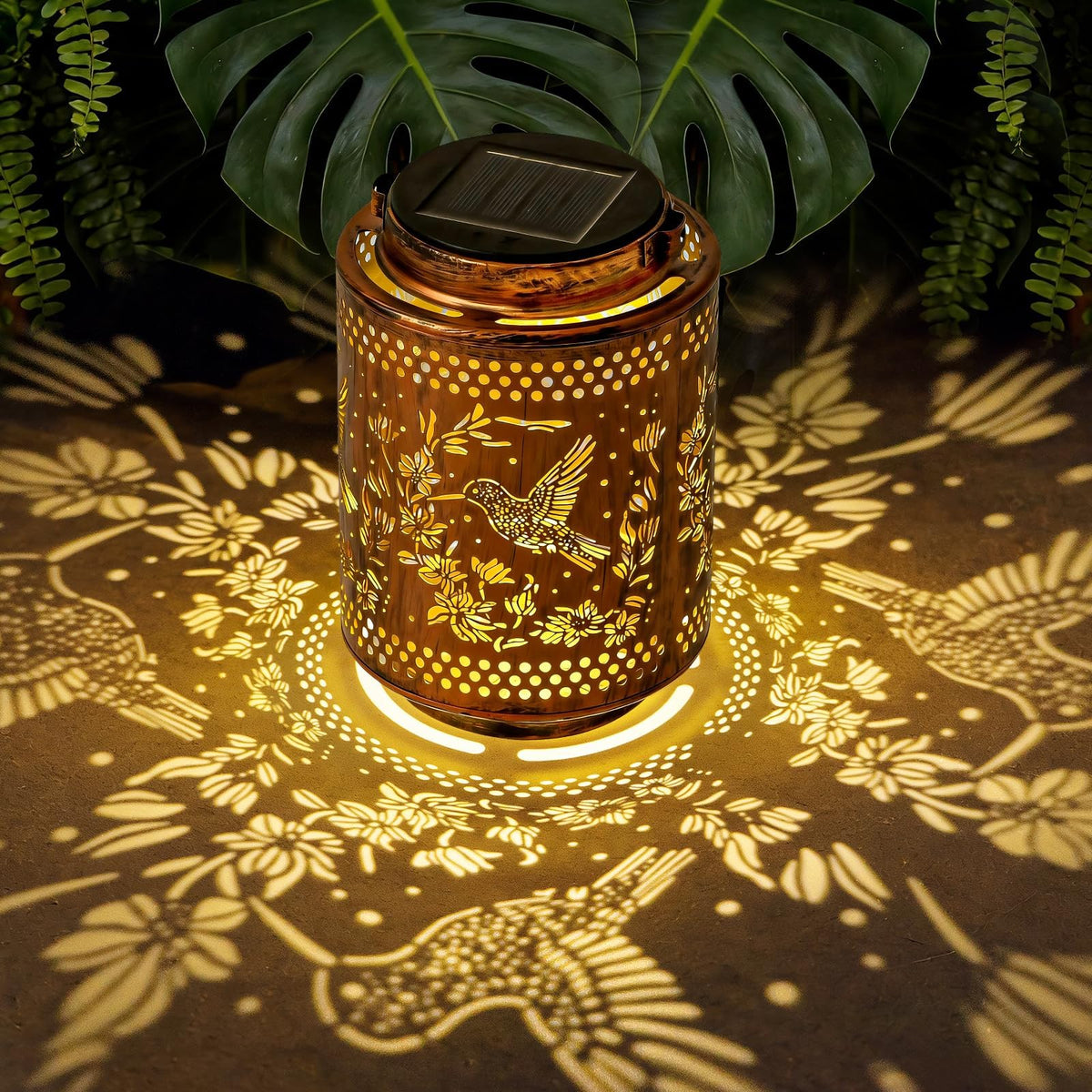Adebime hummingbird lantern hanging casts graceful silhouettes, creating inviting outdoor ambiance.