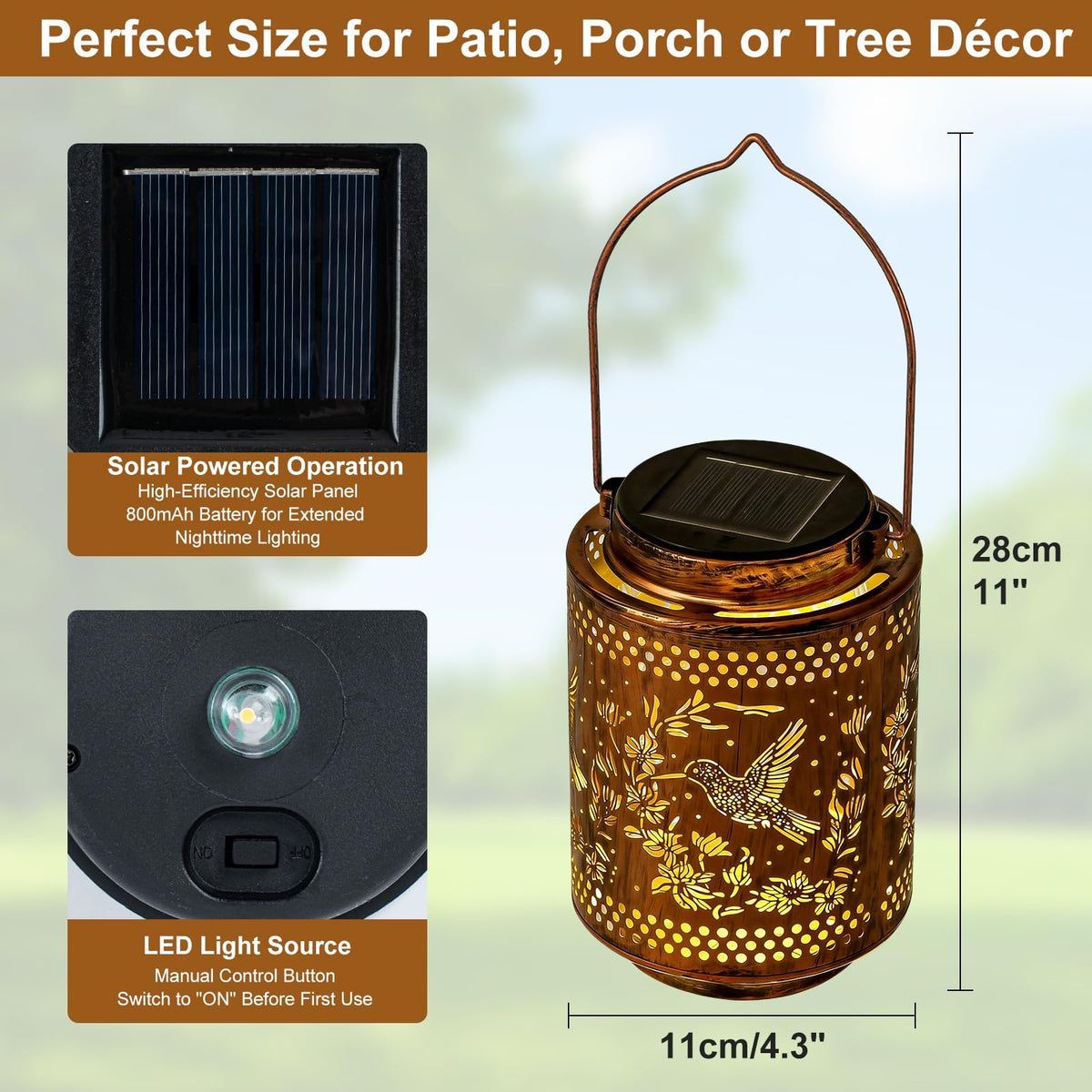Adebime IP65 waterproof rating protects lantern against rain and snow.