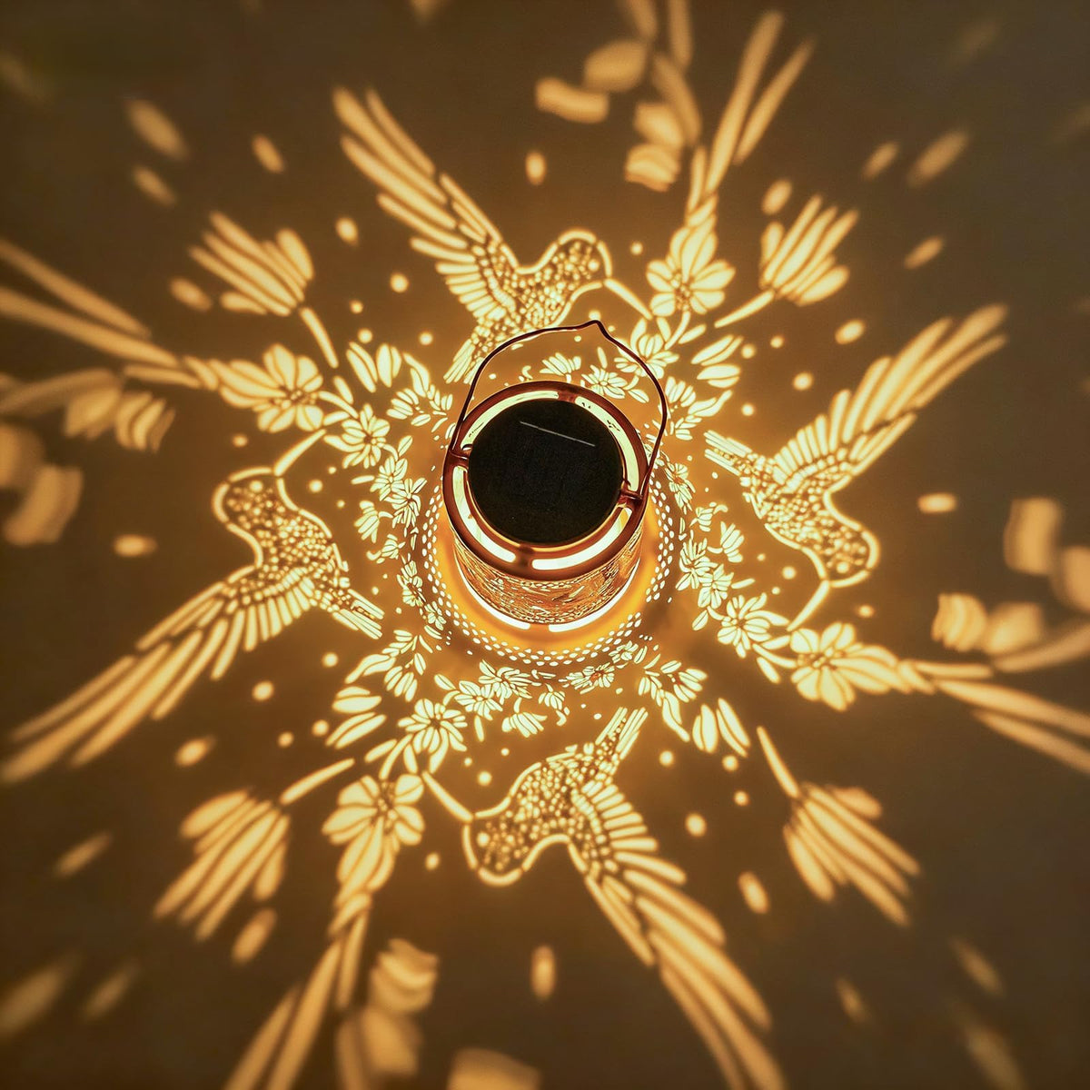 Adebime iris projection detail displays whimsical garden art with soft illumination.