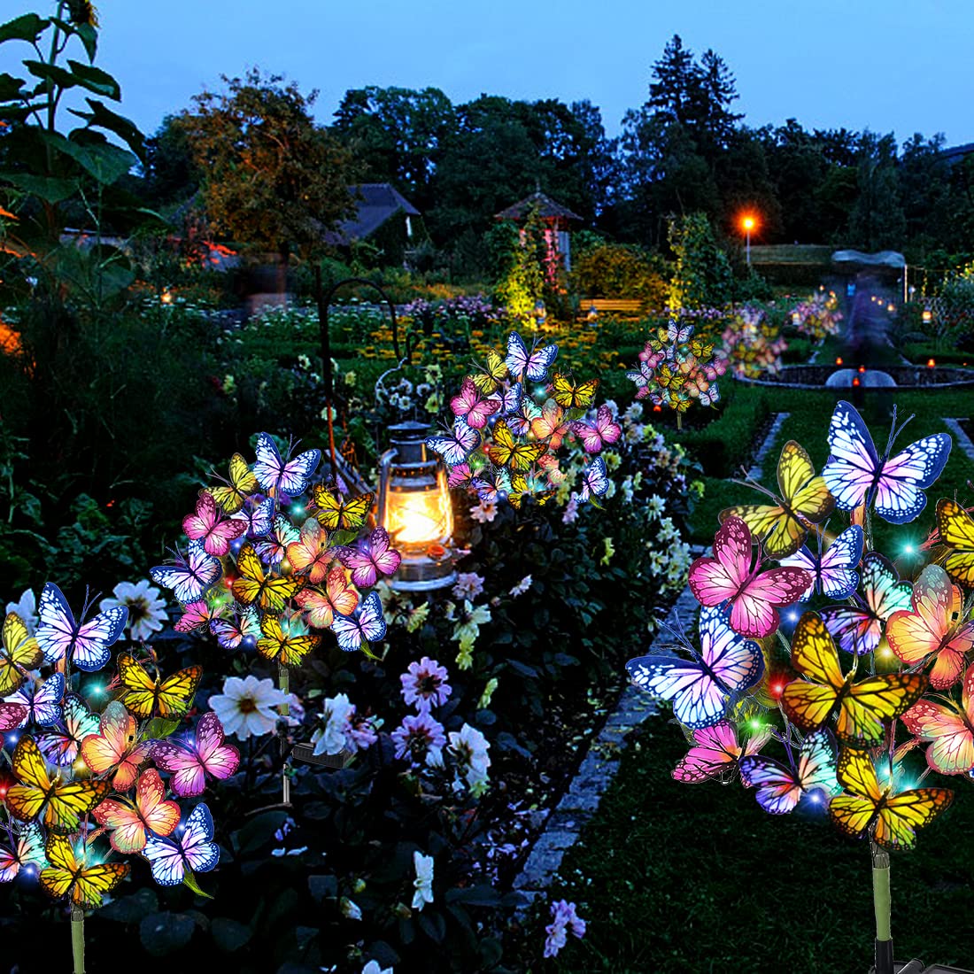 Adecorty butterfly stake lights brighten paths, patios, and flower beds.