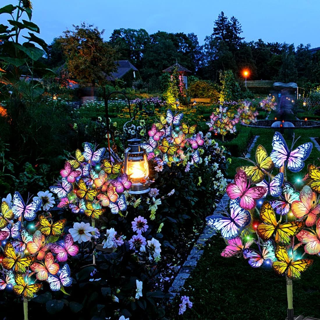 Adecorty night glow butterflies brighten patio and lawn.