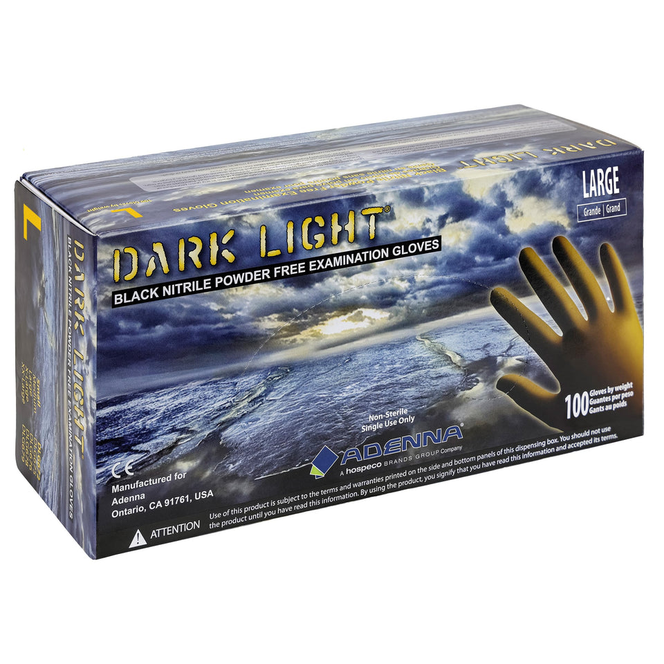 Adenna Dark Light 9mil nitrile gloves black box of 100 for heavy-duty use.