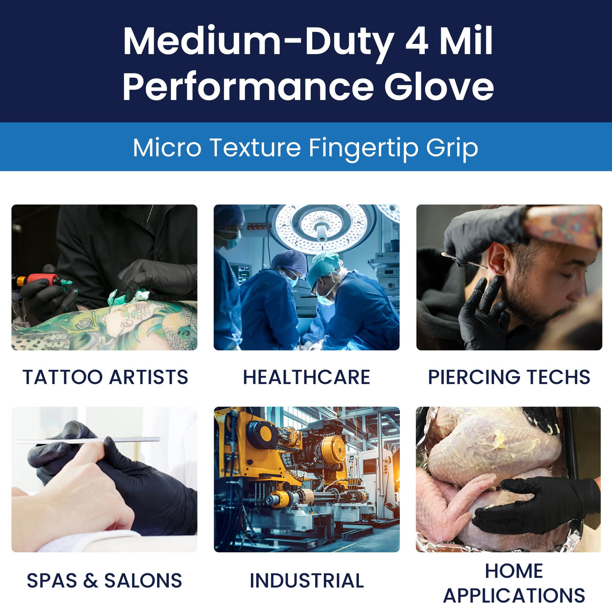Night Angel nitrile gloves used in tattoo or beauty contexts for clean, controlled work