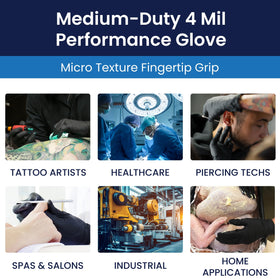 Night Angel nitrile gloves used in tattoo or beauty contexts for clean, controlled work