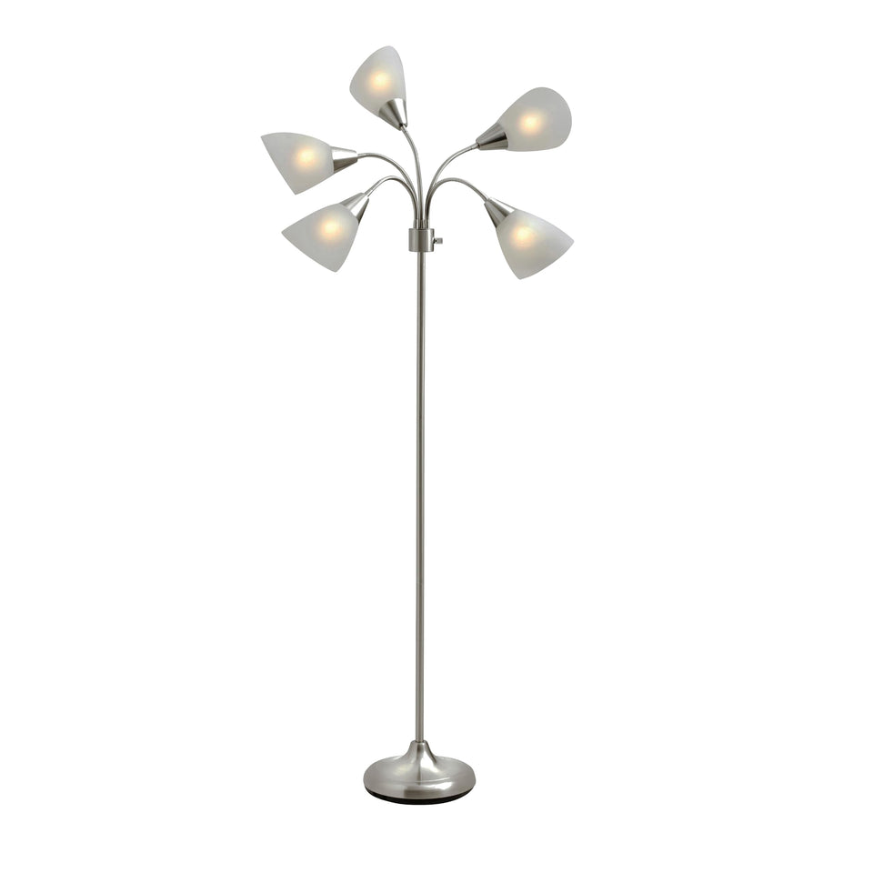 Adesso floor lamp with five movable shades in an arc for flexible task lighting