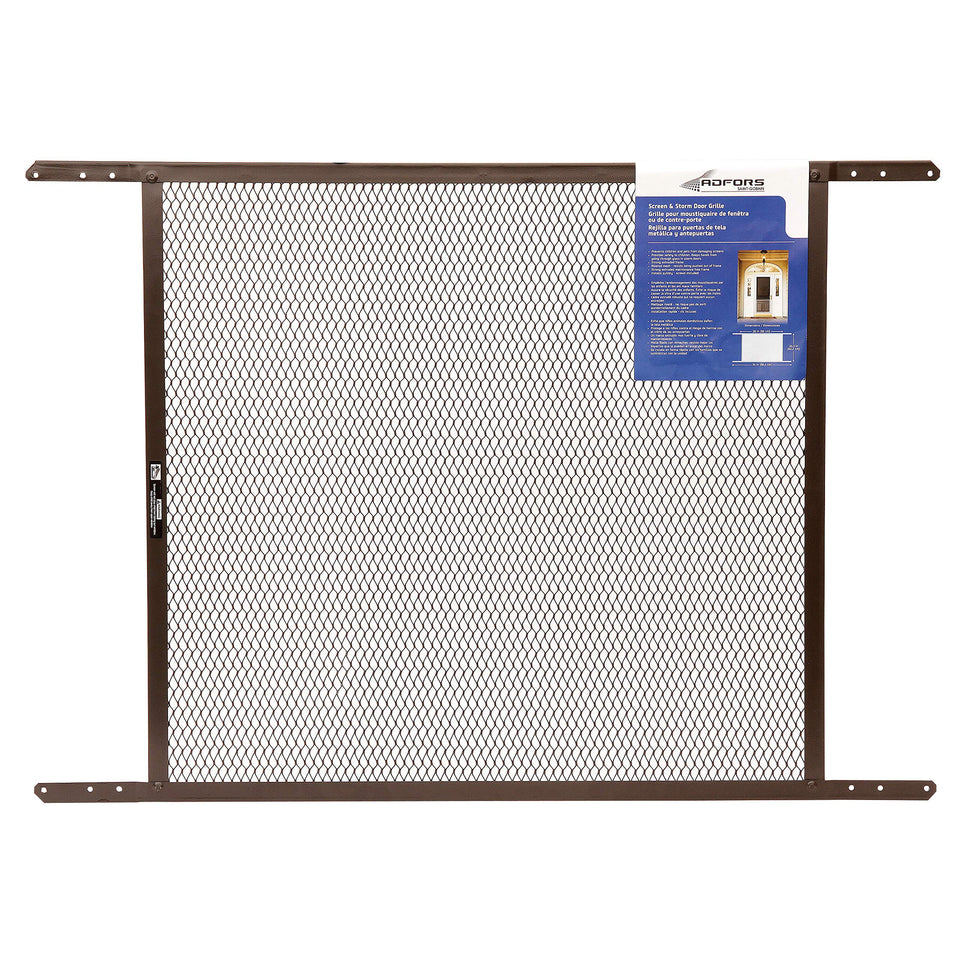 ADFORS brown door grille protects screens from pets and kids, extending screen life and safety.