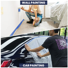 ADHES Painters Plastic with Tape film edges showing edge-to-edge coverage.