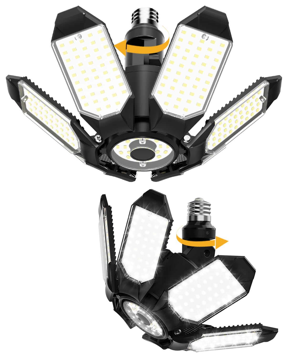 Adiding LED garage light with 6-panel design for even coverage.