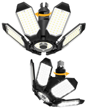 Adiding LED garage light with 6-panel design for even coverage.
