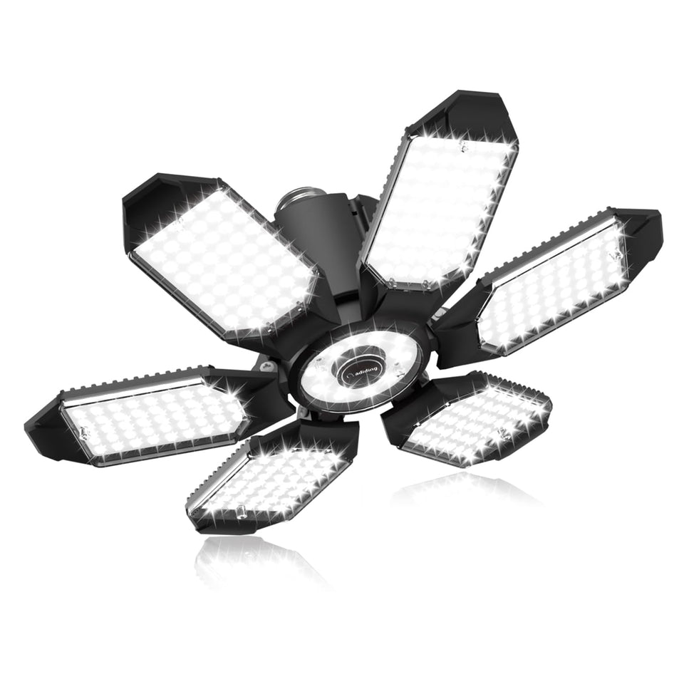 Adiding LED Garage Light with six-panel design for broad, shadow-free illumination.