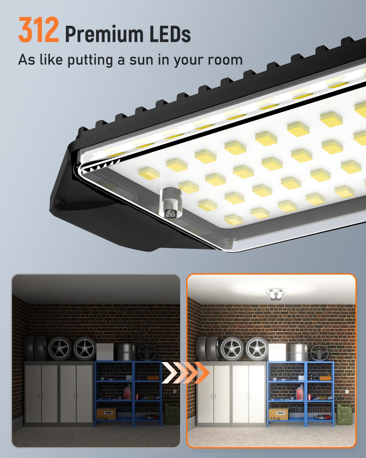 Adiding LED garage light with E26 base for easy plug-and-play installation.
