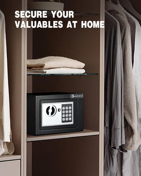 ADIMO safe interior dimensions illustrate ample space for jewelry and documents.