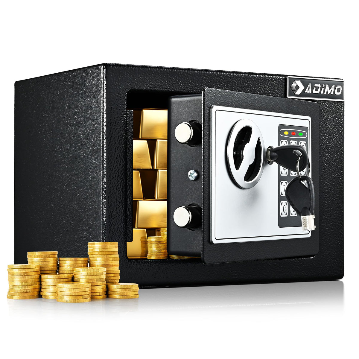ADIMO safe keys and passcode offer flexible access options for security.