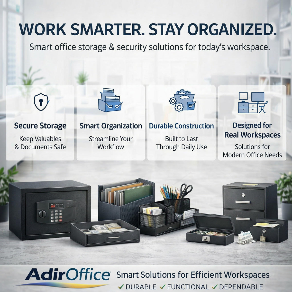 AdirOffice anti-pry latch reinforces security against tampering