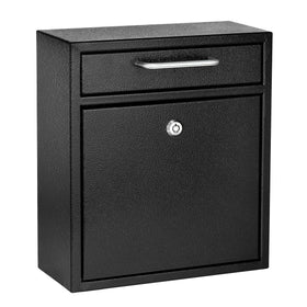 AdirOffice wall-mount mailbox front view highlights durable steel for outdoor use