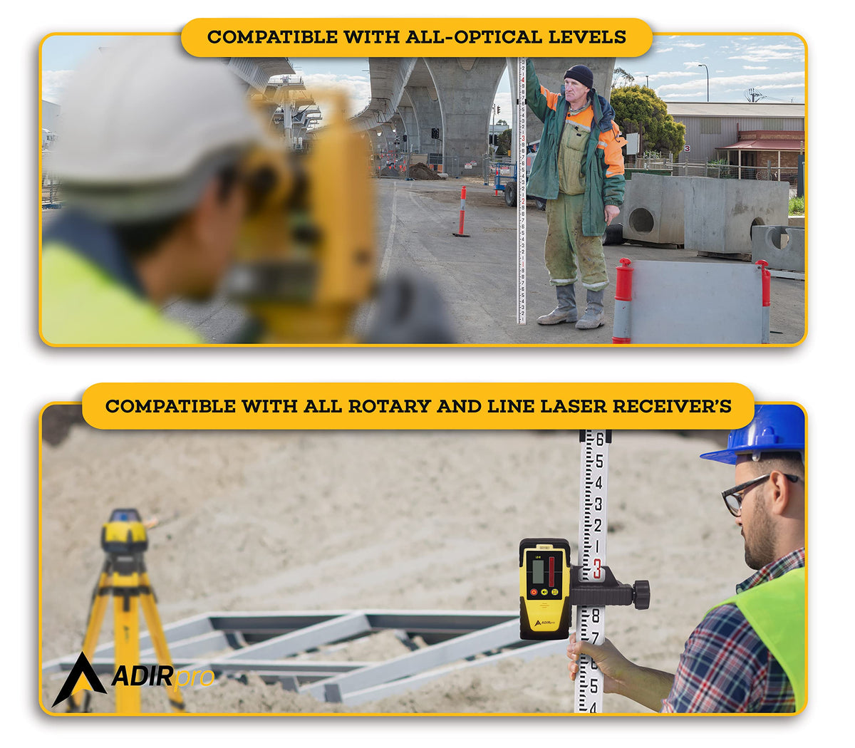 AdirPro bubble level included for quick orientation in surveys
