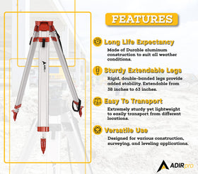 AdirPro Laser Level Tripod with adjustable legs for versatile field height.