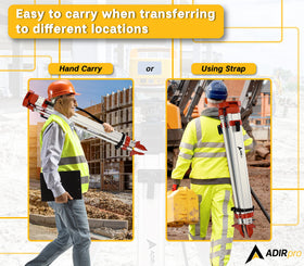 AdirPro Laser Level Tripod includes a shoulder strap for transport.