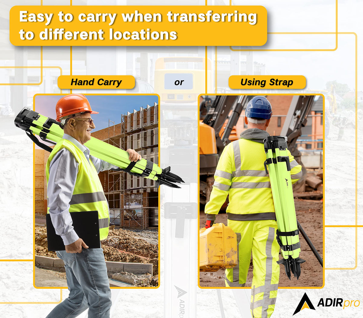 AdirPro laser level tripod shoulder strap enables easy field transport