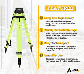 AdirPro laser level tripod side view illustrating portable on-site design