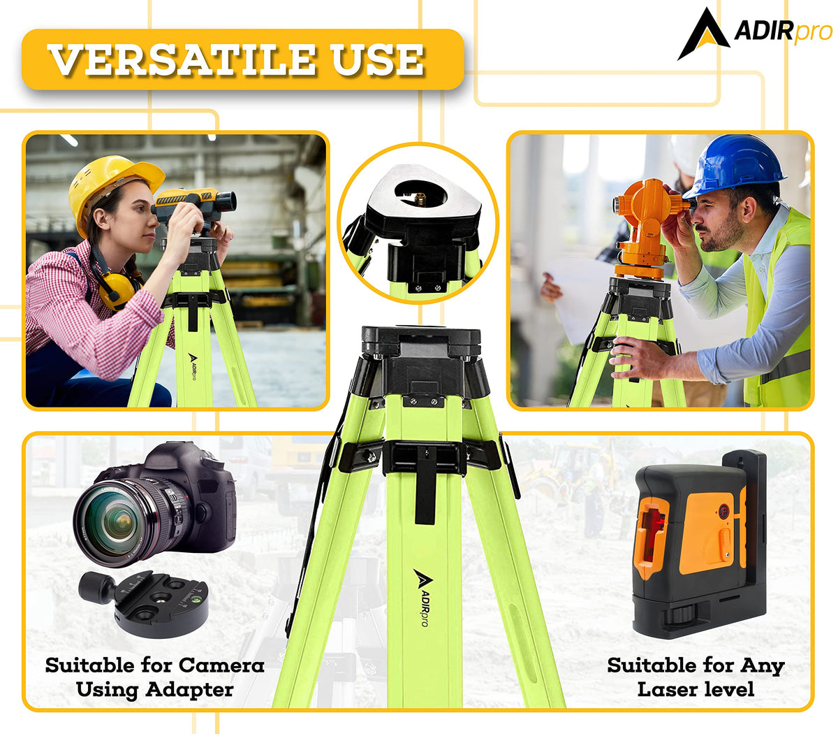 AdirPro laser level tripod replaceable steel feet grip uneven ground