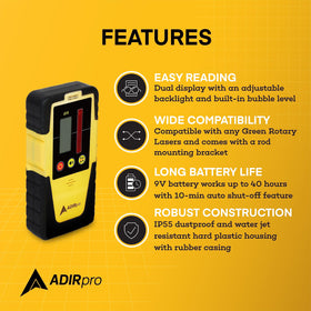 AdirPro LD-8 rod clamp included for stable mounting on grade rods.