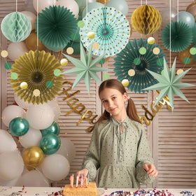 ADLKGG dark green 10-inch paper fan for dimensional decor