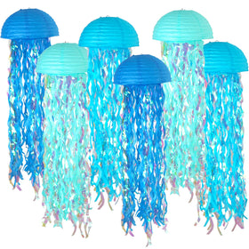 ADLKGG gradient blue jellyfish lanterns with shimmering streamers for underwater parties
