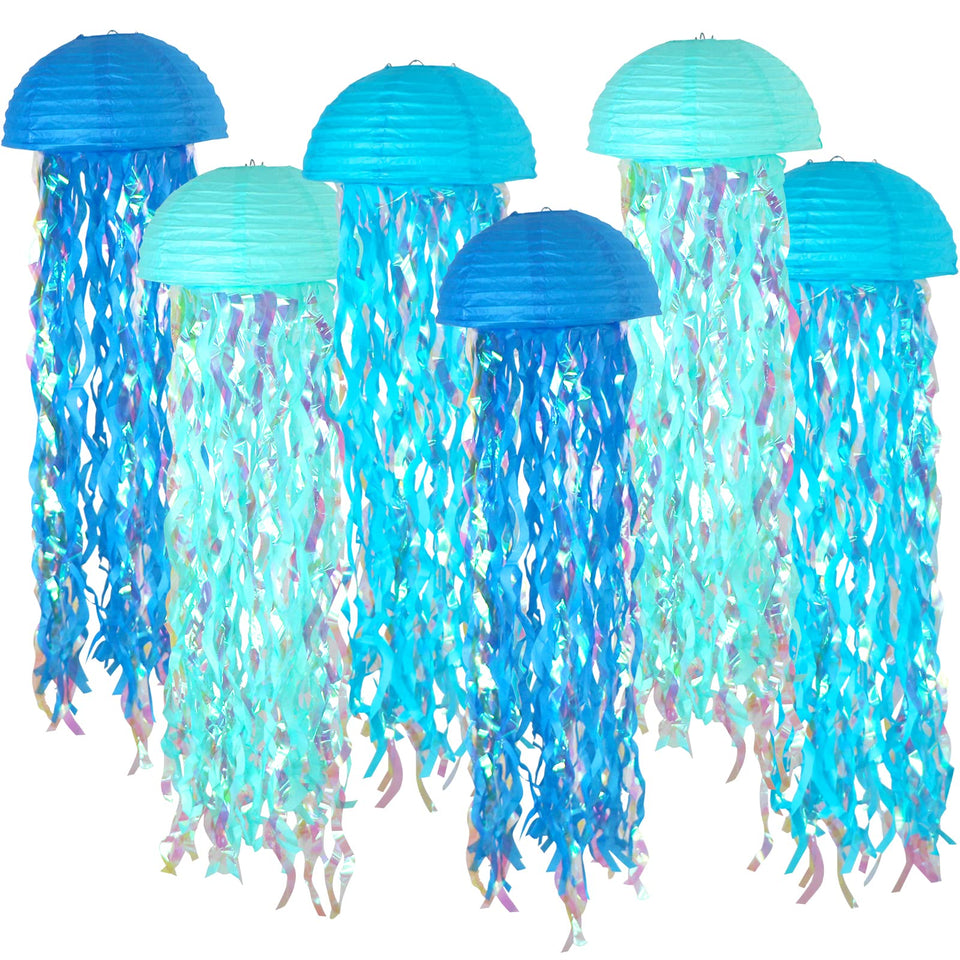 ADLKGG gradient blue jellyfish lanterns with shimmering streamers for underwater parties
