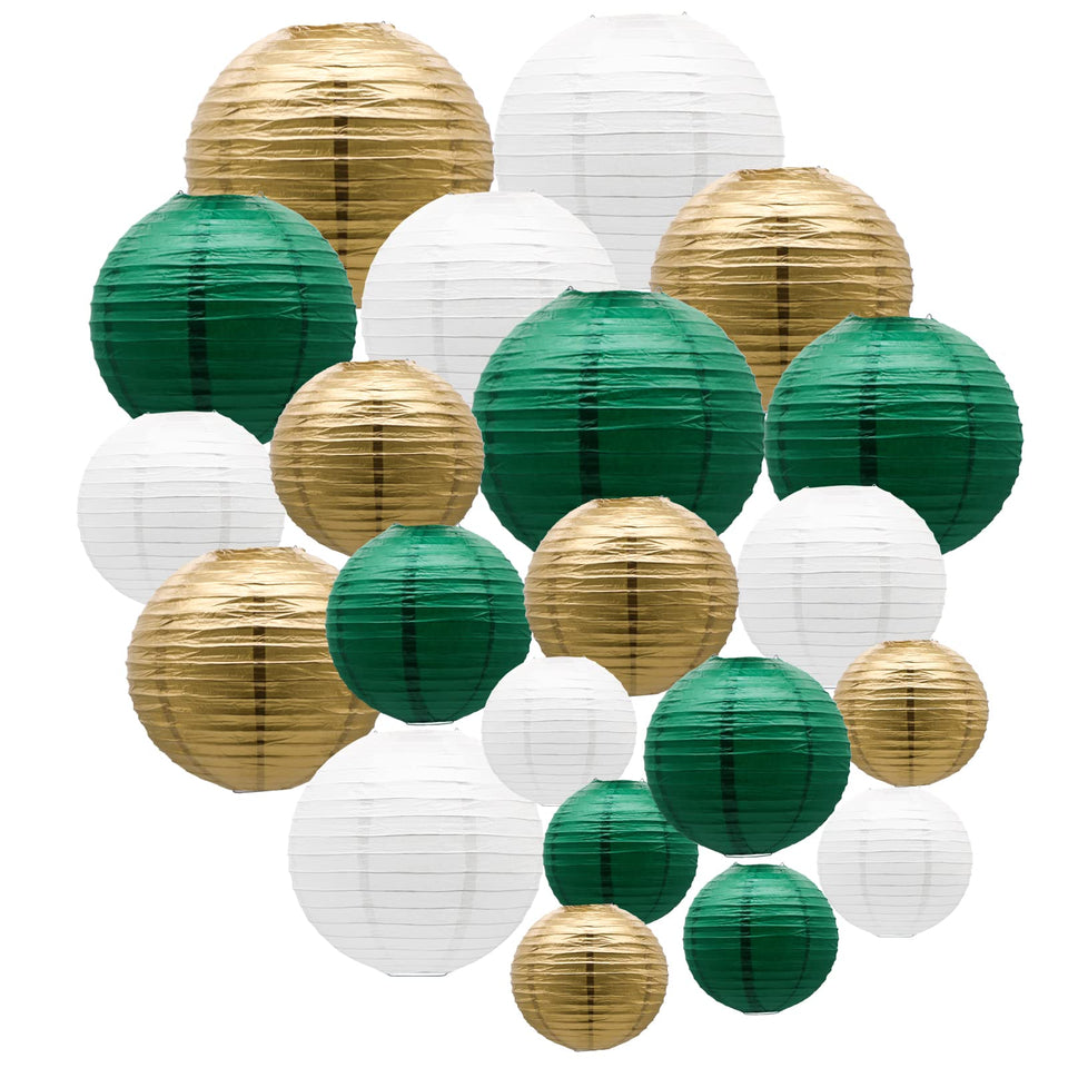ADLKGG green gold paper lanterns in assorted sizes for vibrant ceiling decor.