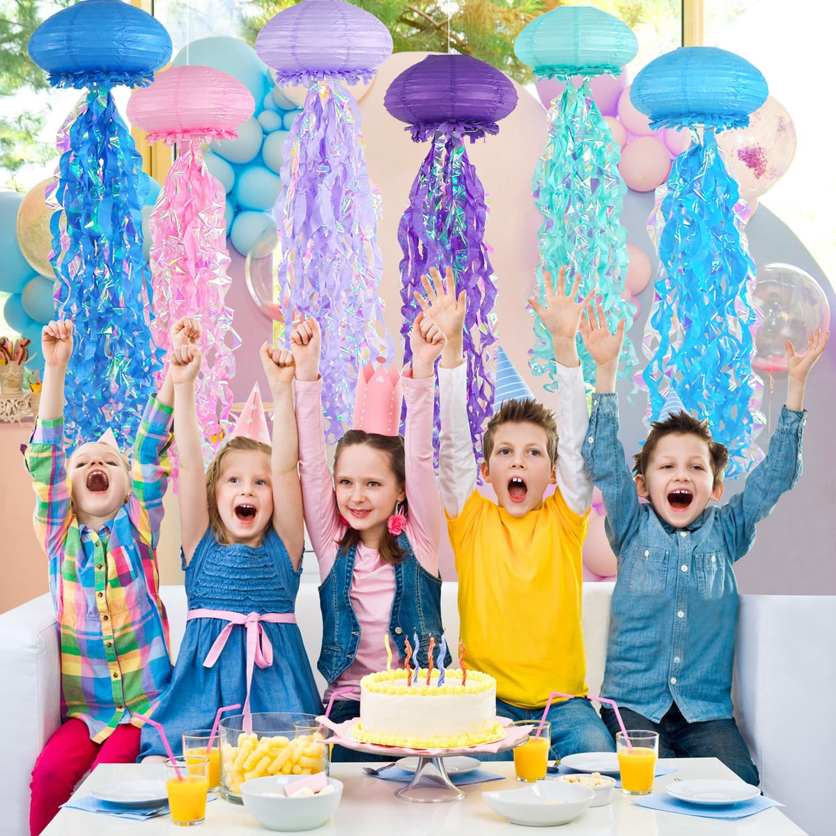 ADLKGG jellyfish lanterns in pink add whimsical glow for baby showers.