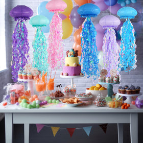 ADLKGG jellyfish lanterns in purple create magical undersea birthday ambience.