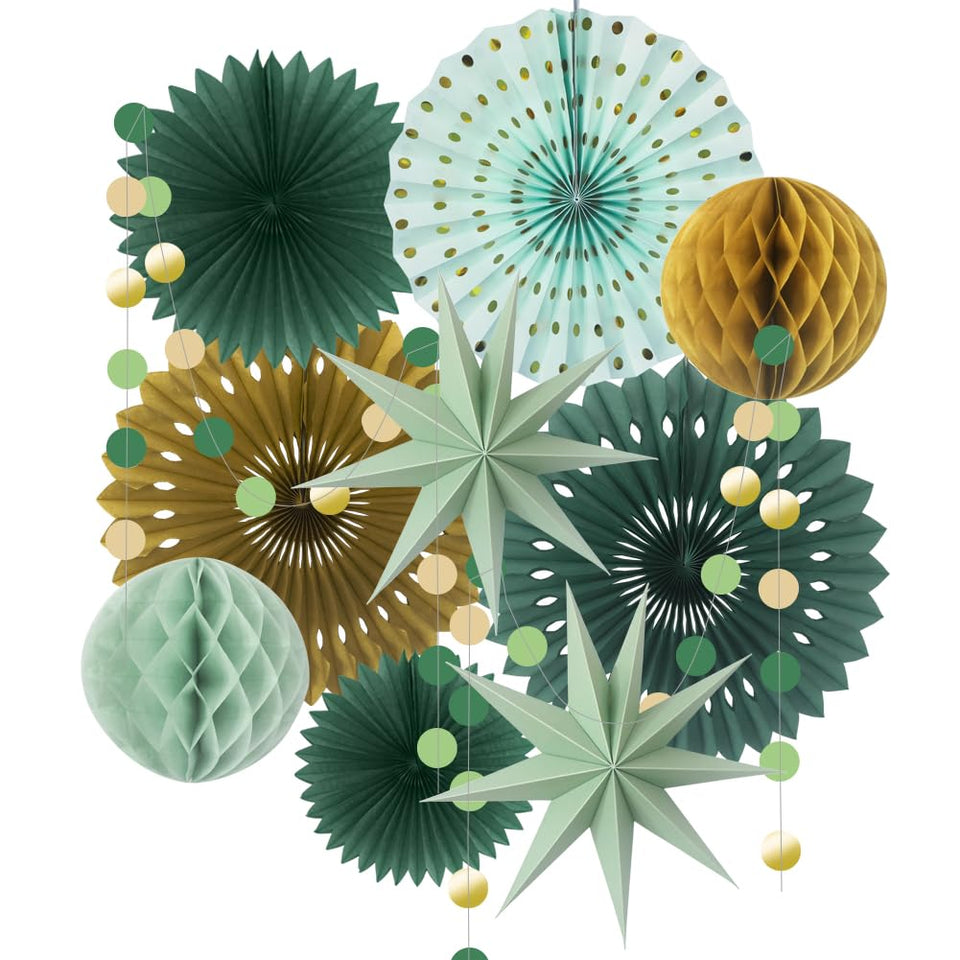 ADLKGG dark green 12-inch hollow paper fan for bold party backdrop