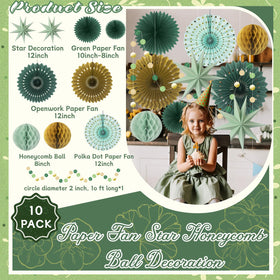 ADLKGG light green with gold dot 12-inch paper fan adds festive shimmer