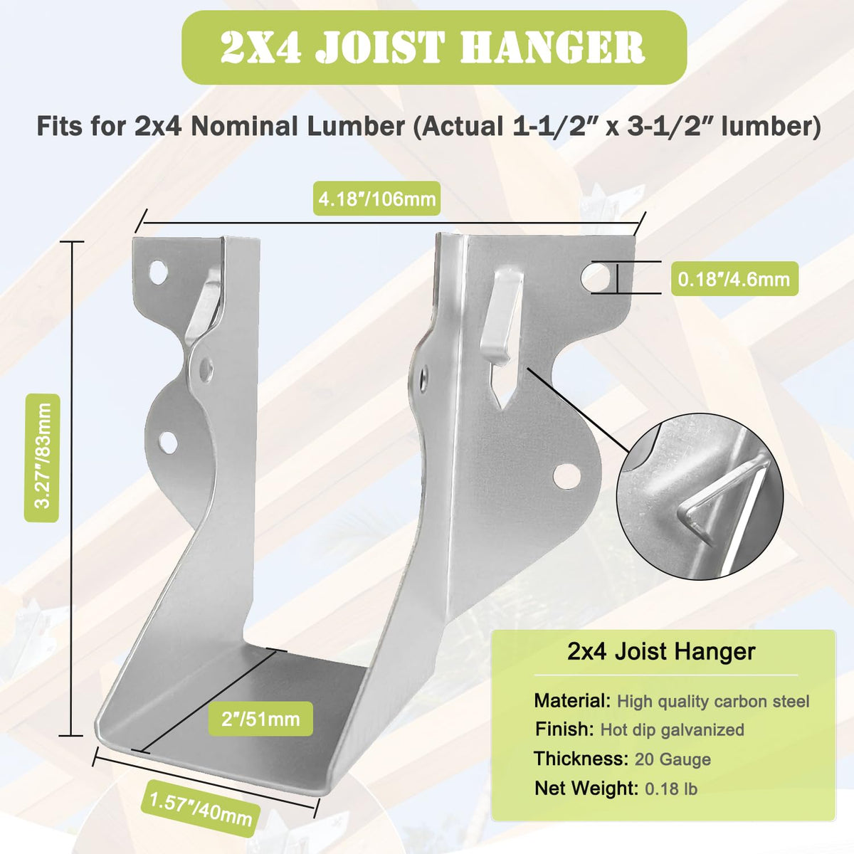 ADLMPW 2x4 joist hanger side profile shows rugged construction.