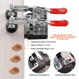 Adoles 35mm concealed hinge jig, double cleat design for faster multi-angle drilling.