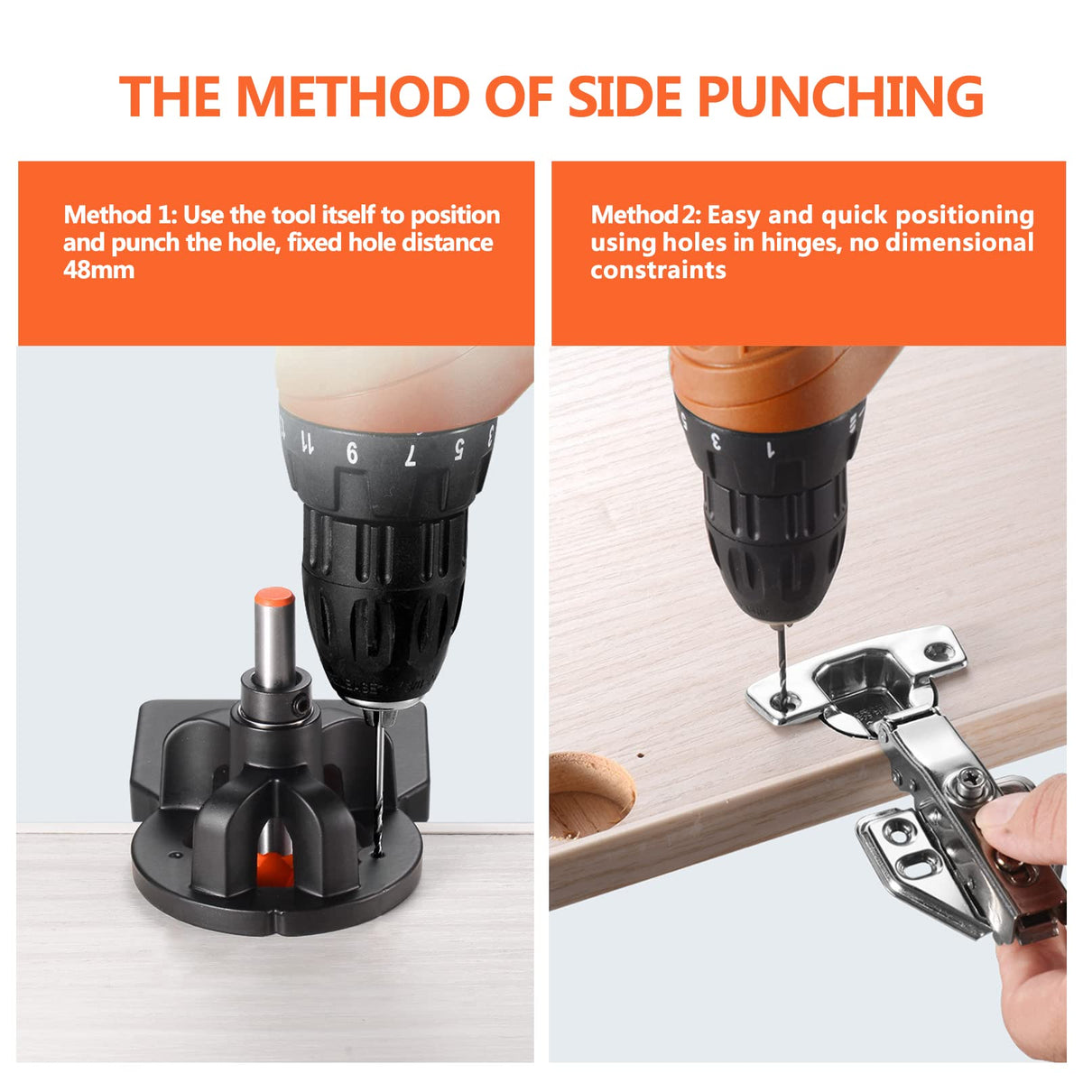 Adoles 35mm concealed hinge jig in-use view for easy DIY cabinet hinges.