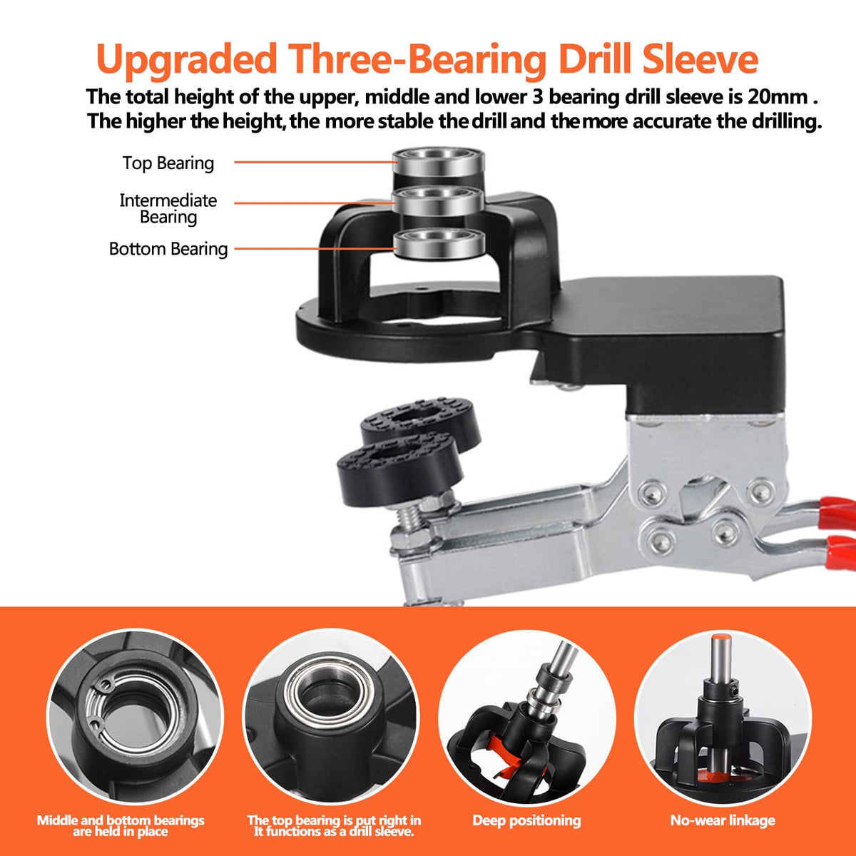 Adoles 35mm concealed hinge jig, three-bearing sleeves for accurate hole openings.