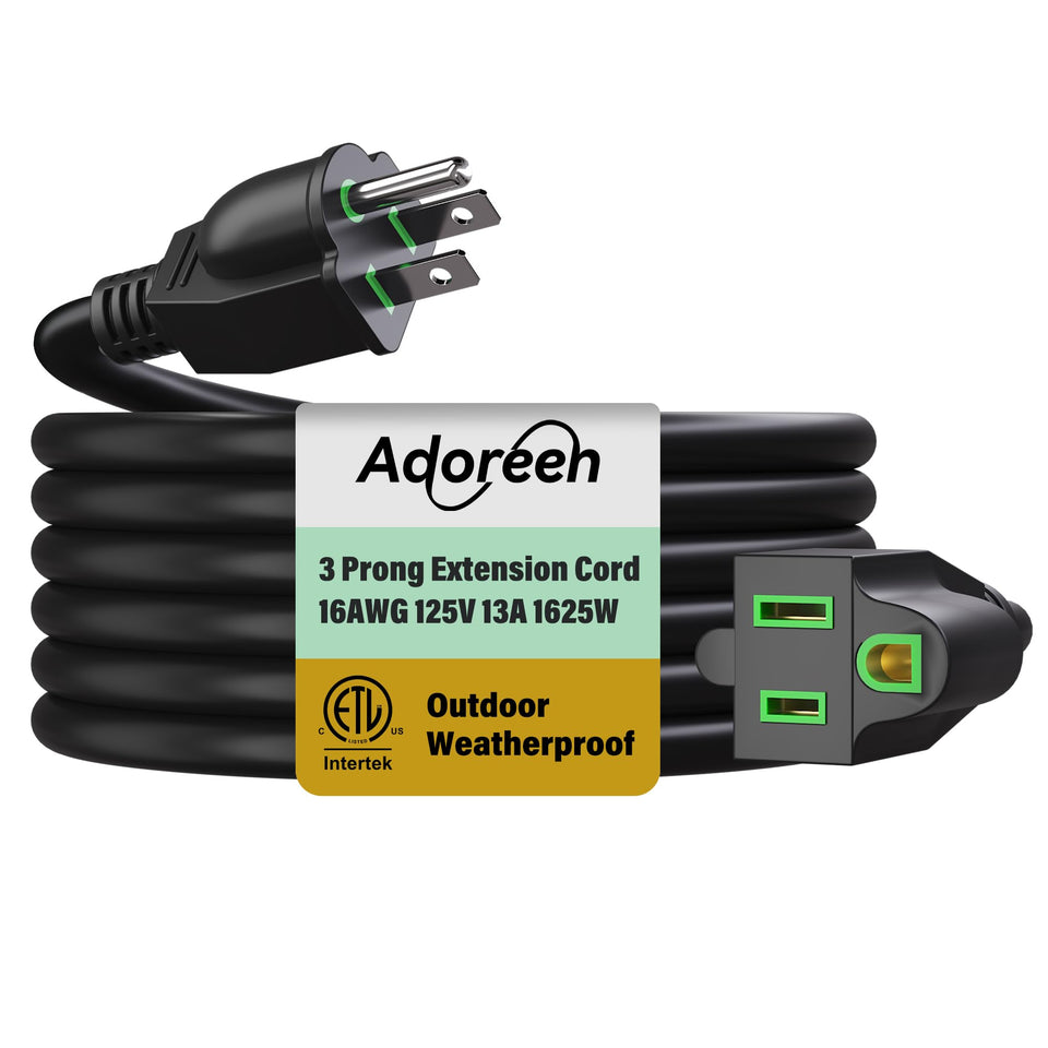 Adoreen outdoor power extension cord 30 ft with three-prong plug