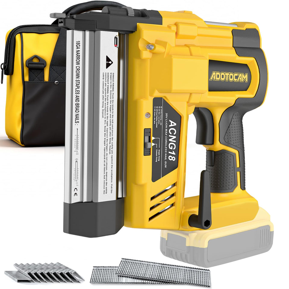 ADOTOCAM cordless 2inch brad nailer with DeWalt compatibility for versatile power in DeWalt 20V setups.