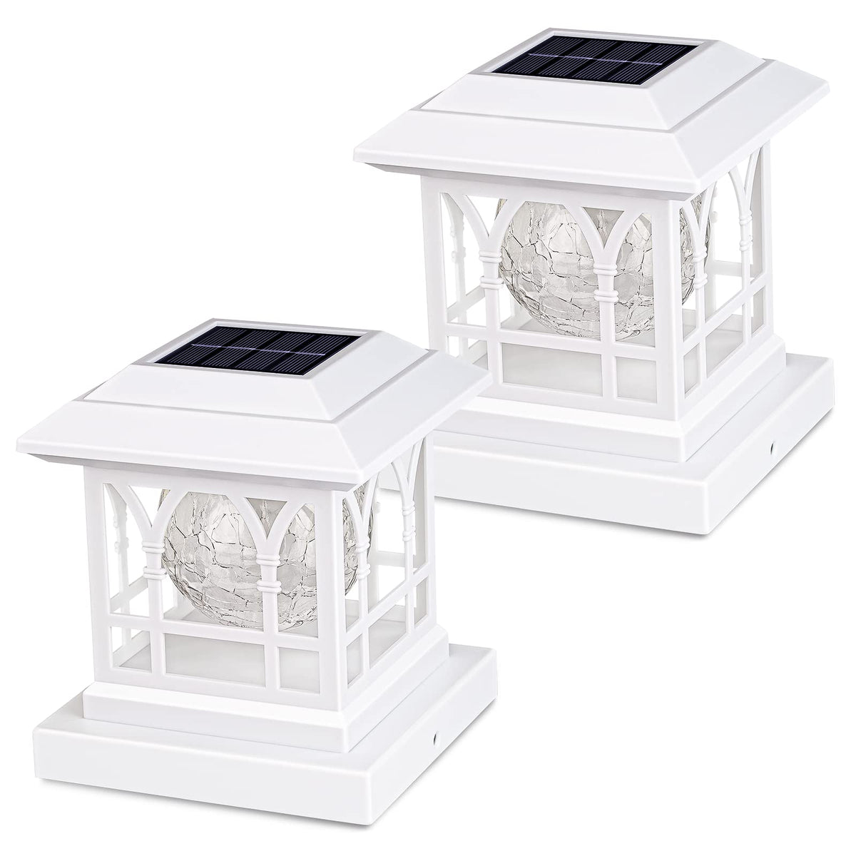 AEFRELEOHT warm white solar post cap lights illuminate garden paths with no wiring.