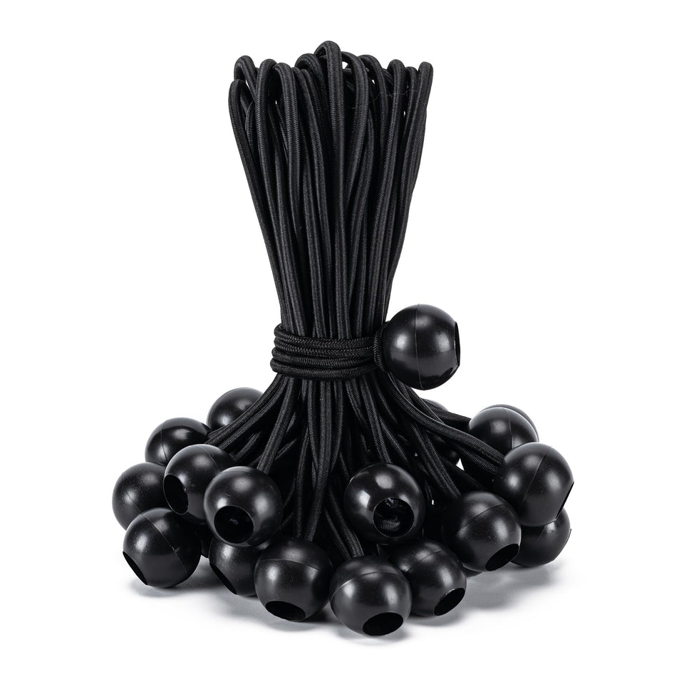 Aegero ball bungee 12-inch length secures tarps and gear with flexible tension.